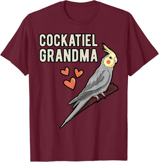 Cockatiel Grandma Parrot Owner Grandmother Cockatoo Pet Bird T-Shirt - T-Shirt | Maroon