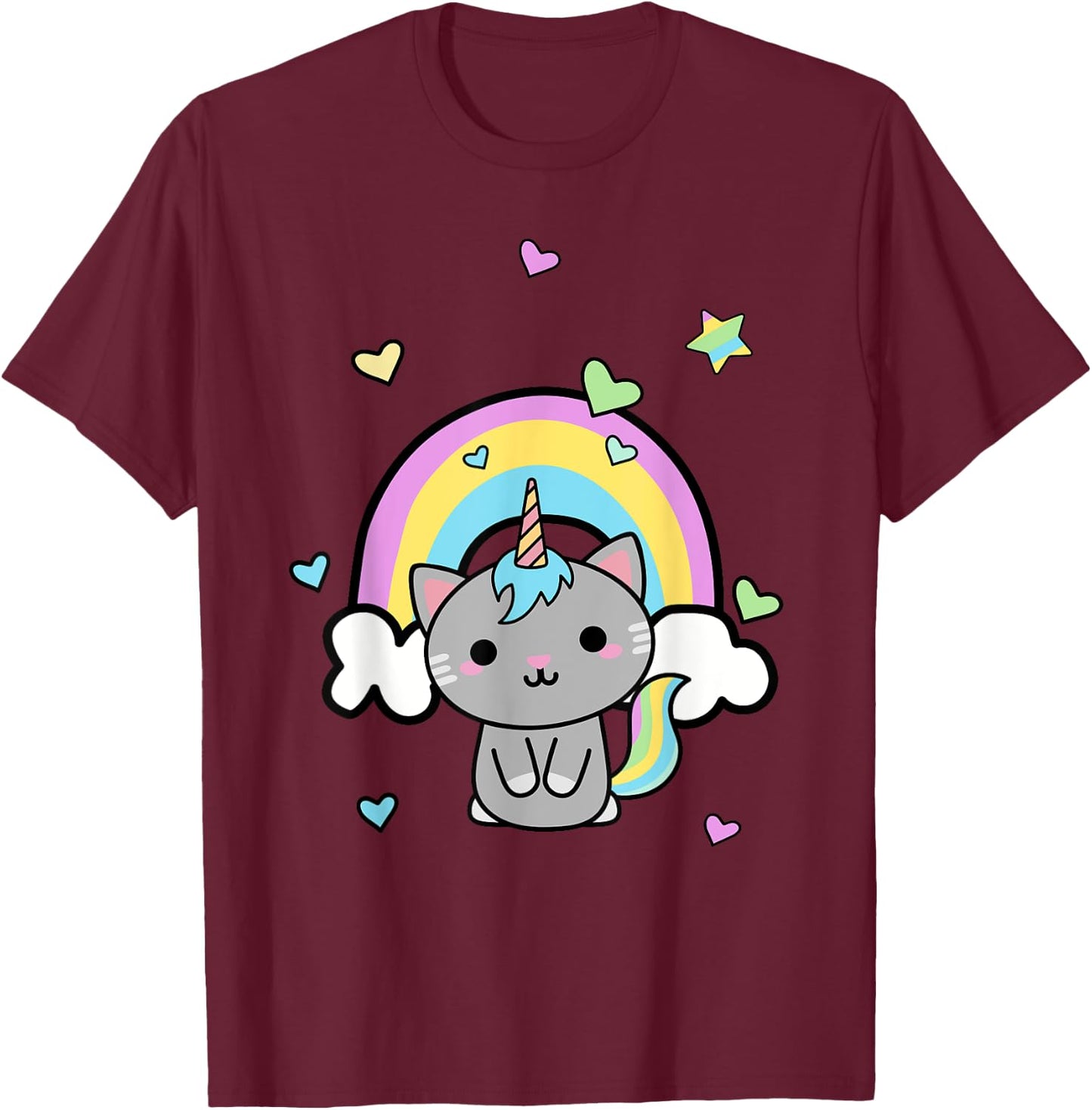 Unicorn Cat Rainbow Cute Gift T-Shirt - T-Shirt | Maroon