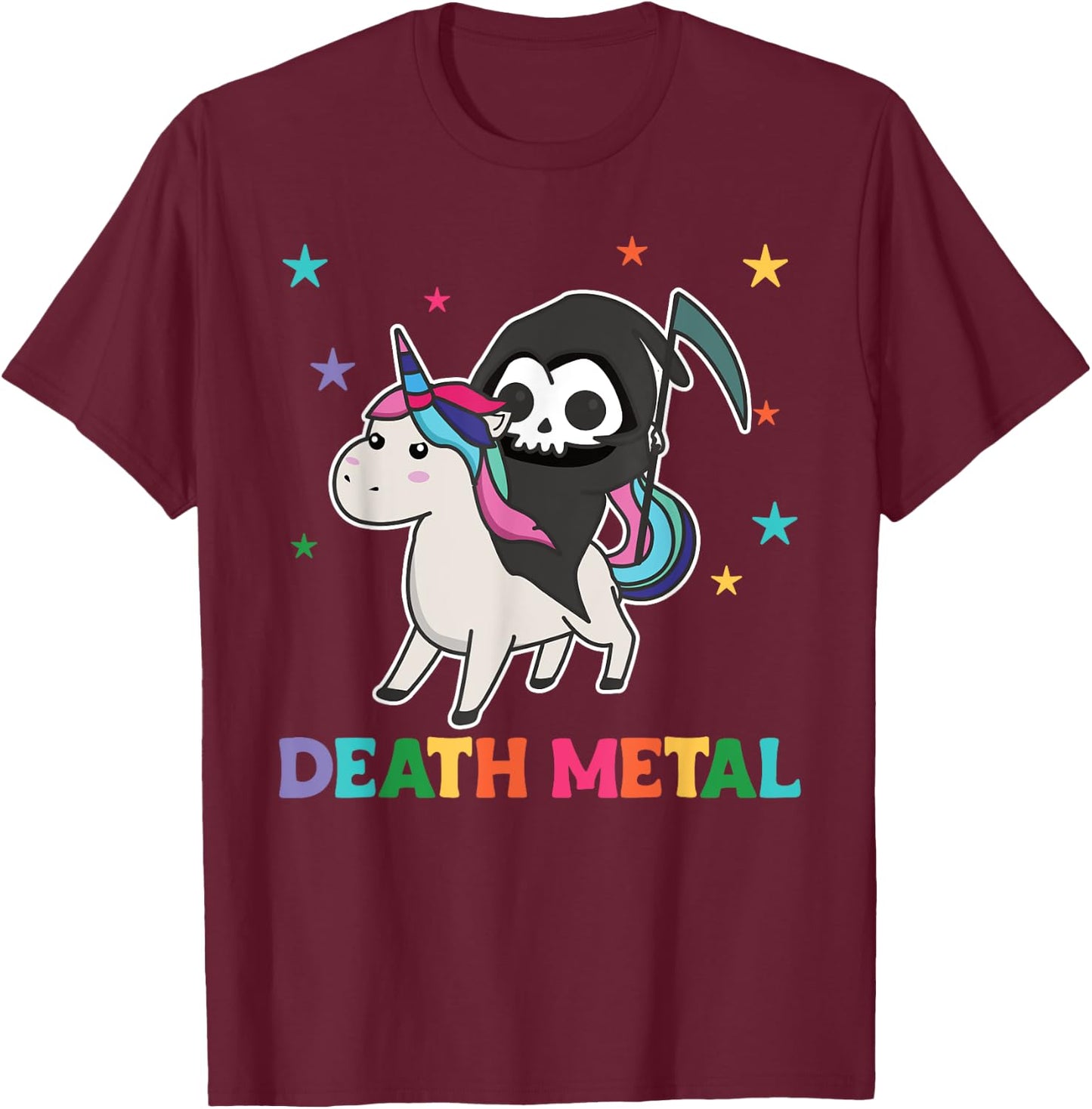 Death Metal Rock Music - death riding unicorn funny unicorns T-Shirt - T-Shirt | Maroon