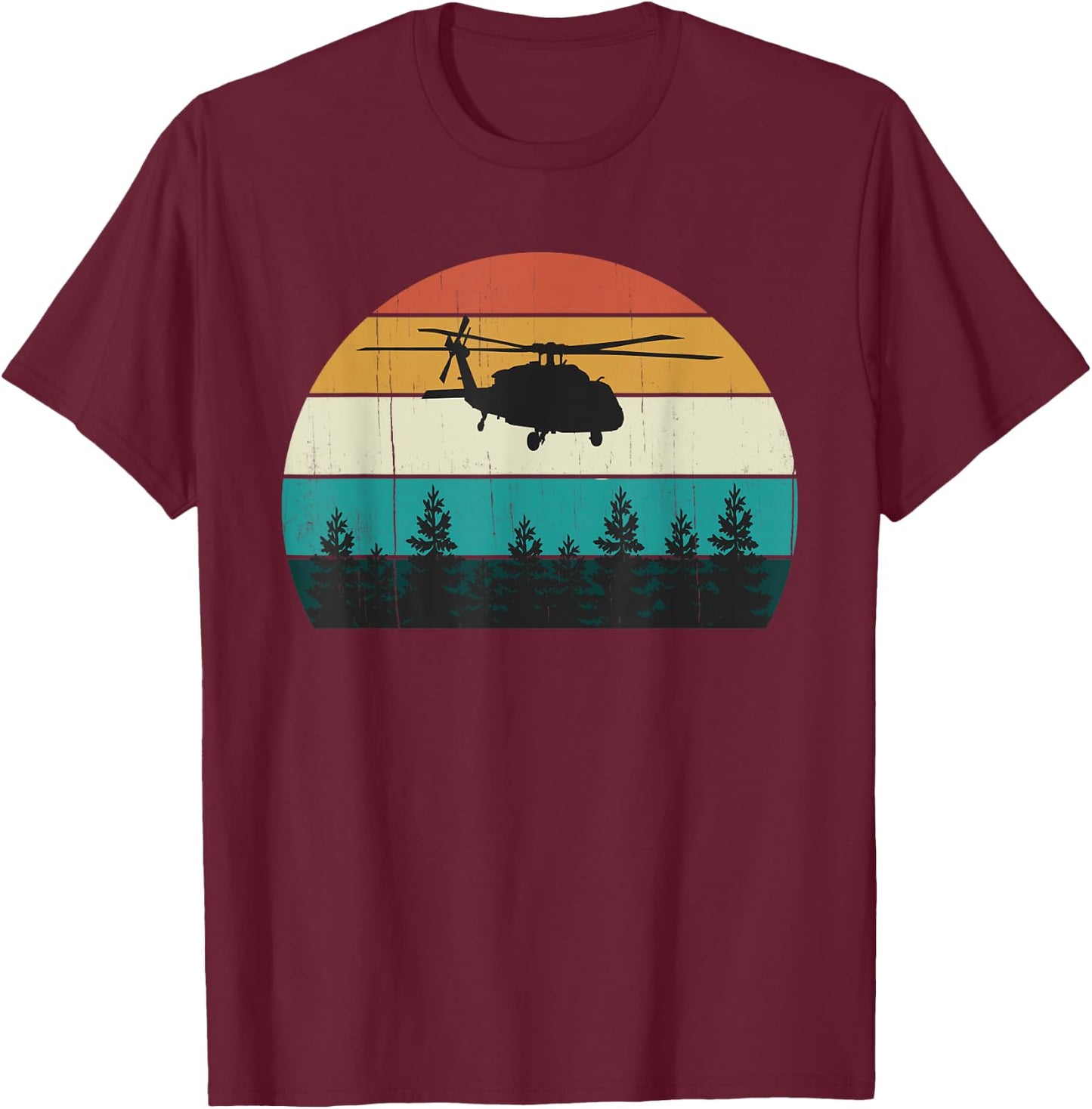 Retro Black Hawk Helicopter Pilot - Vintage Air War Sunset T-Shirt - T-Shirt | Maroon