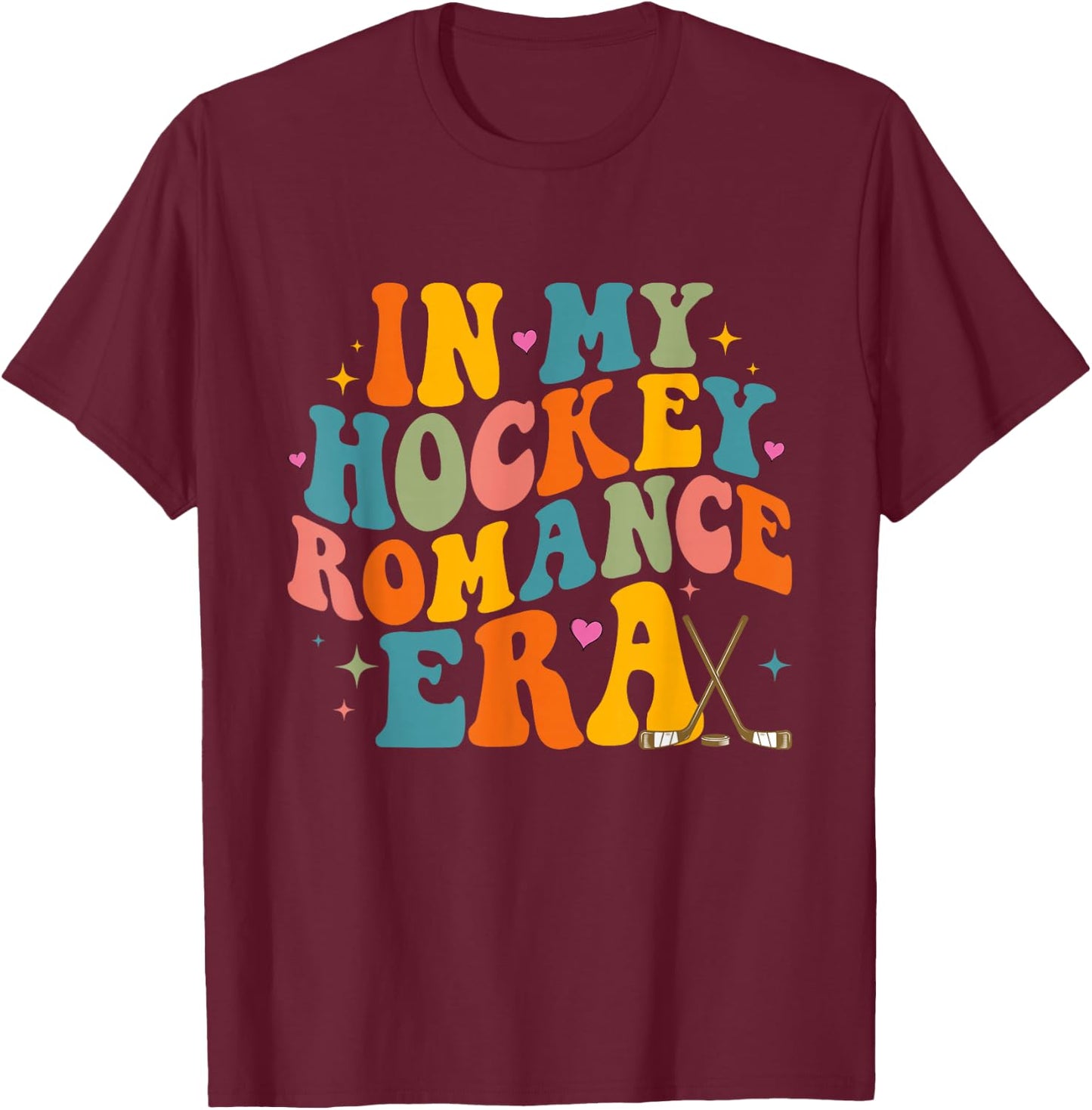 In My Hockey Romance Era Retro Groovy Game Day Funny Sports T-Shirt - T-Shirt | Maroon