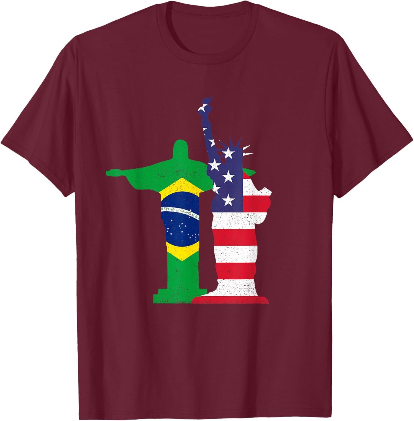 Half Brazilian Half American USA Brazil Culture Patriot Flag T-Shirt - T-Shirt | Maroon