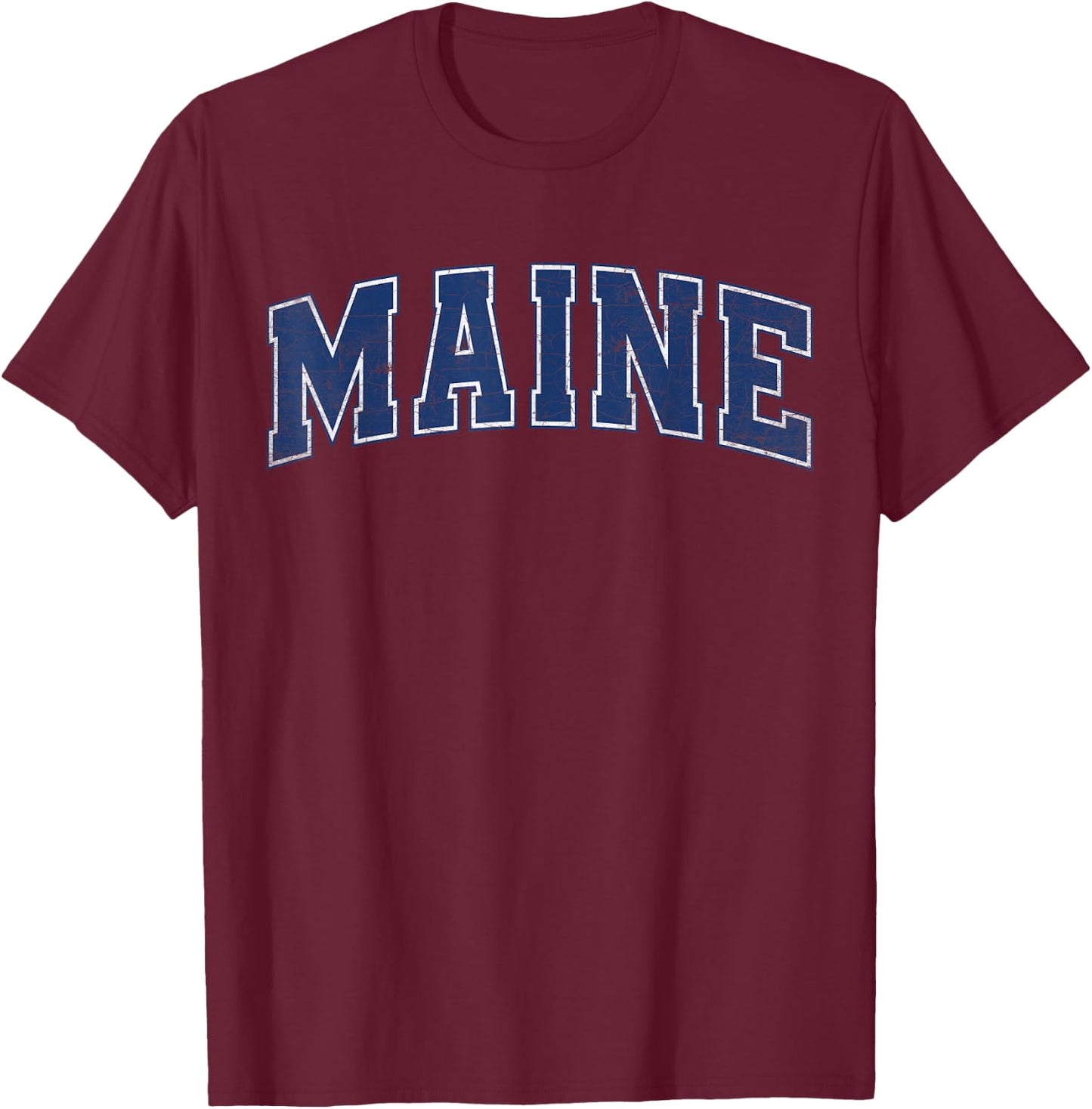 Maine State Retro Blue Varsity Vintage Text T-Shirt - T-Shirt | Maroon
