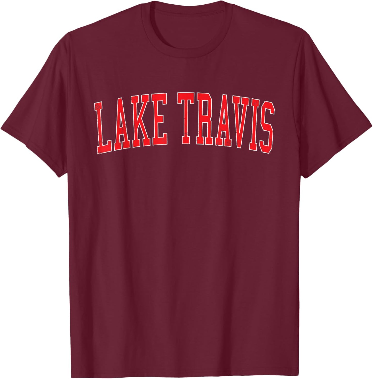 Vintage Lake Travis Distressed Red Varsity Style T-Shirt - T-Shirt | Maroon
