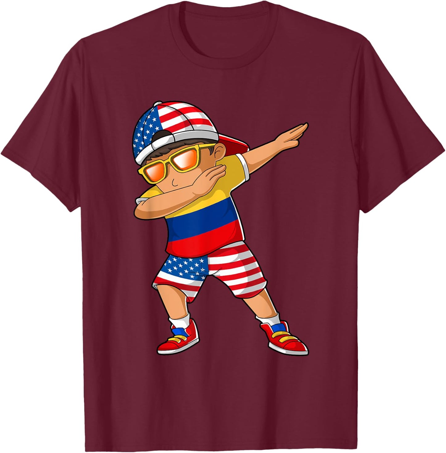 Half American Half Colombian Boy Kid Colombia Flag Patriotic T-Shirt - T-Shirt | Maroon