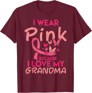 I Wear Pink Love My Grandma Breast Cancer Awareness Boy Girl T-Shirt - T-Shirt | Maroon