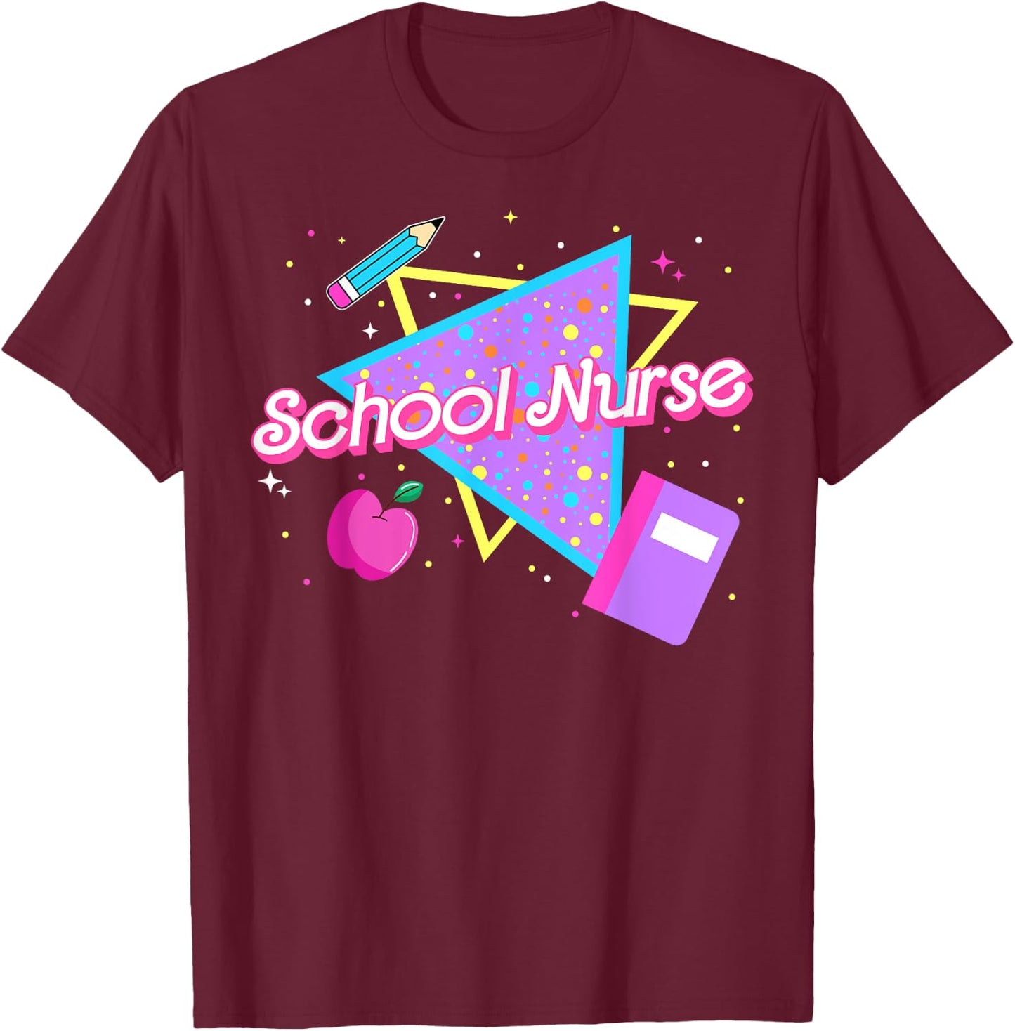 Cute School Nurse Back to school 80's 90's Retro Old School T-Shirt - T-Shirt | Maroon