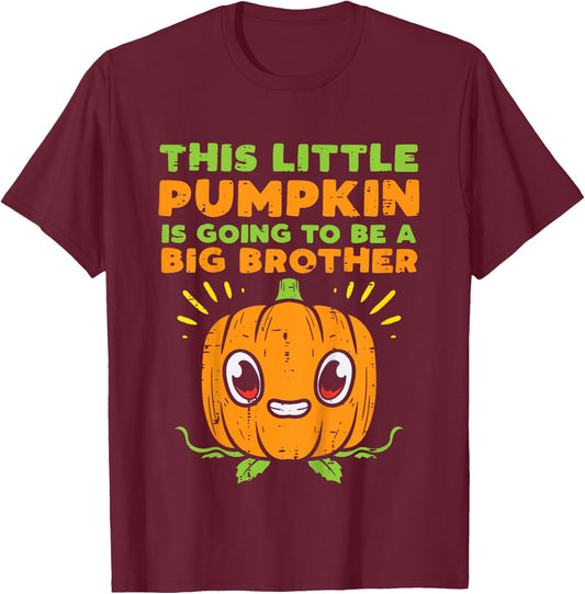 Kids Pumpkin Big Brother Baby Halloween Pregnancy Announcement T-Shirt - T-Shirt | Maroon