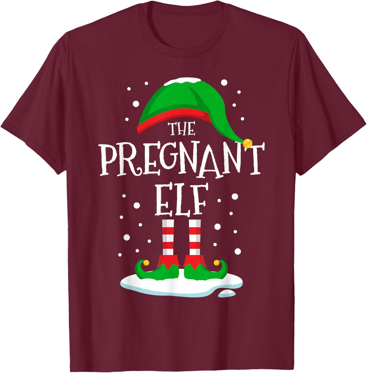 The Pregnant Elf Christmas Family Matching Xmas Mommy To Be T-Shirt - T-Shirt | Maroon