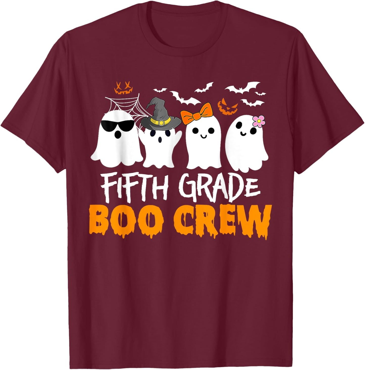 Funny Fifth Grade Boo Crew Halloween Teacher Costume T-Shirt - T-Shirt | Maroon