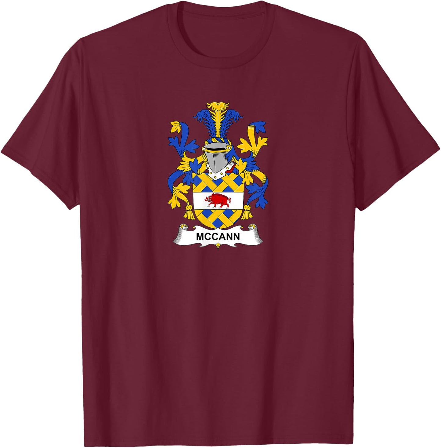 McCann Coat of Arms - Family Crest T-Shirt - T-Shirt | Maroon