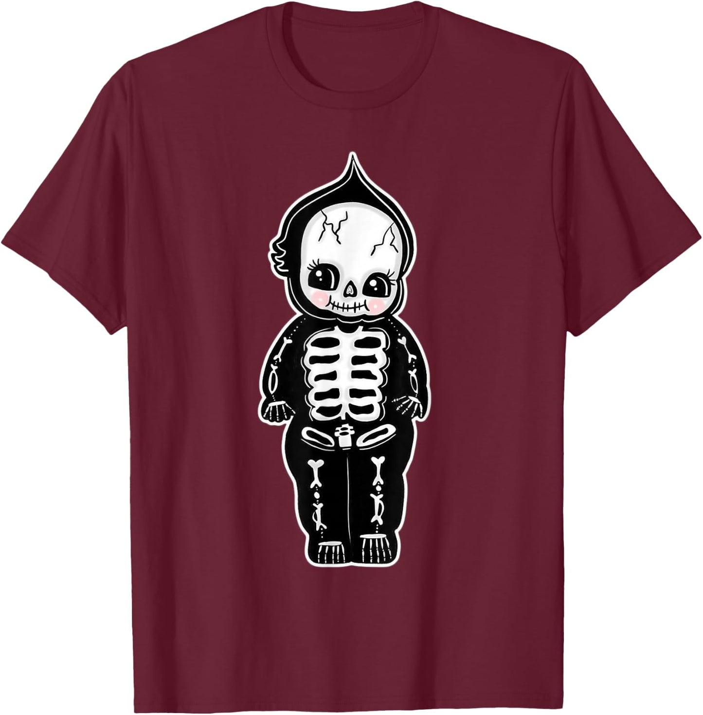 Skeleton Kewpie Baby Blackwork T-Shirt - T-Shirt | Maroon