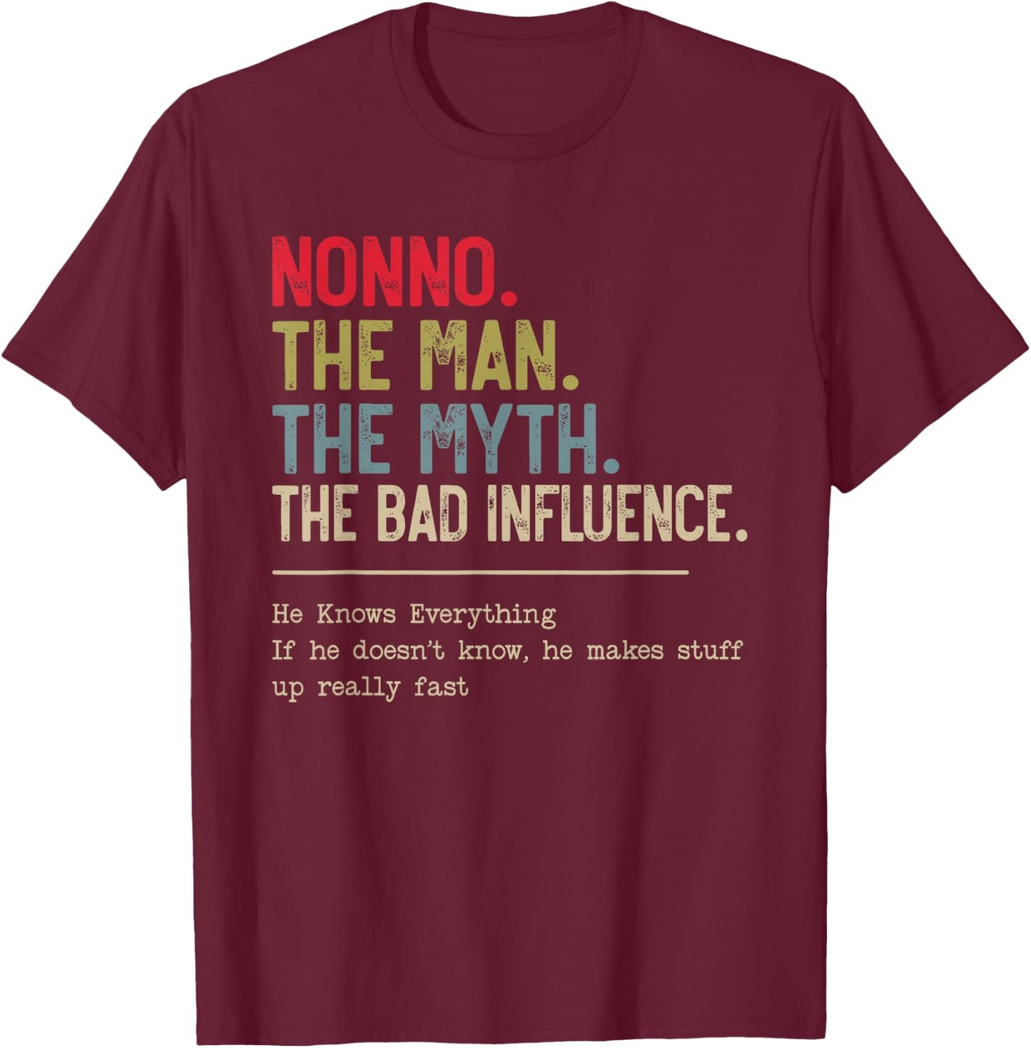 Nonno The Man The Myth The Bad Influence He Knows Everything T-Shirt - T-Shirt | Maroon