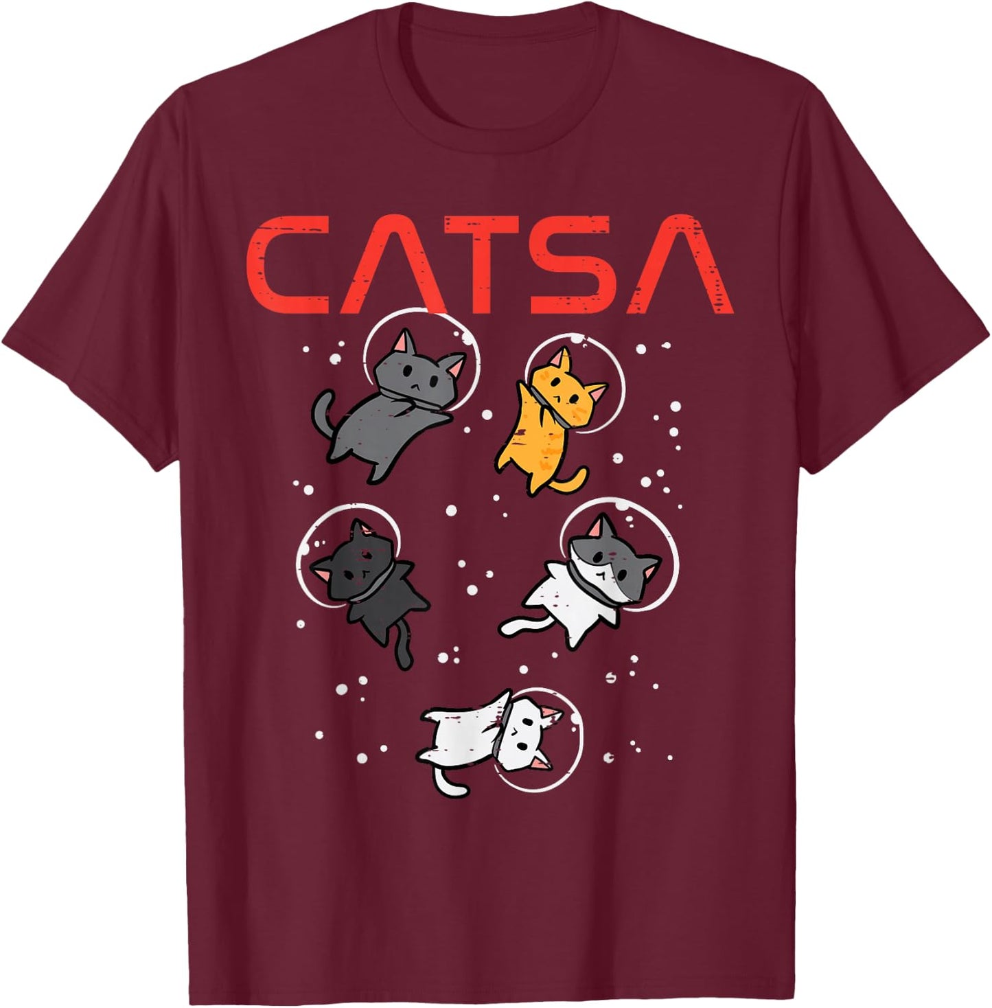Catsa Cat Astronauts Funny Kitten Space Women Girls Kids Men T-Shirt - T-Shirt | Maroon