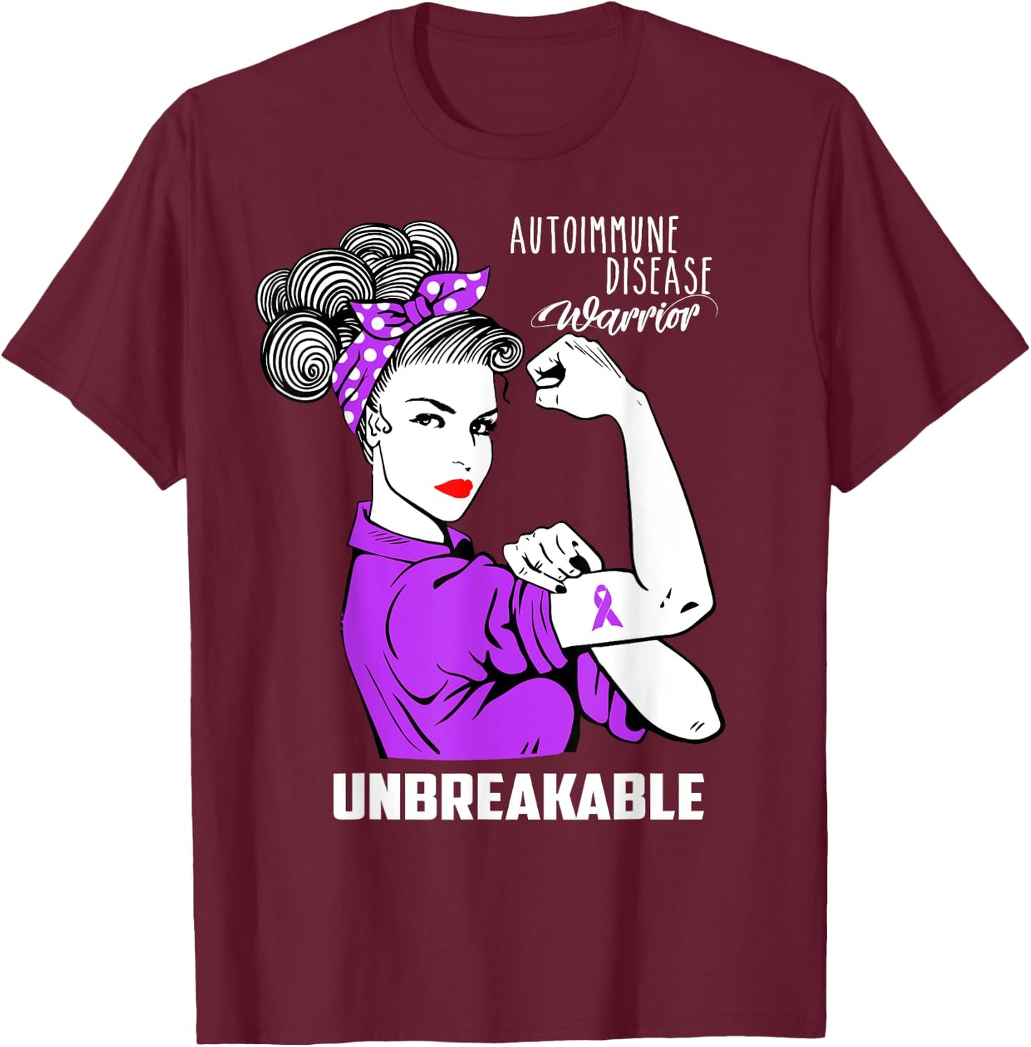 Autoimmune Disease Warrior Unbreakable Shirt Awareness Gift T-Shirt - T-Shirt | Maroon