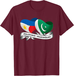 Half Filipino, Half Pakistani heart flag T-Shirt - T-Shirt | Maroon