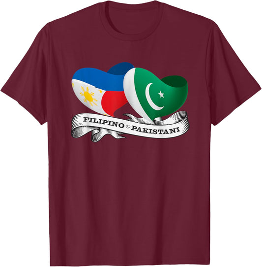 Half Filipino, Half Pakistani heart flag T-Shirt - T-Shirt | Maroon