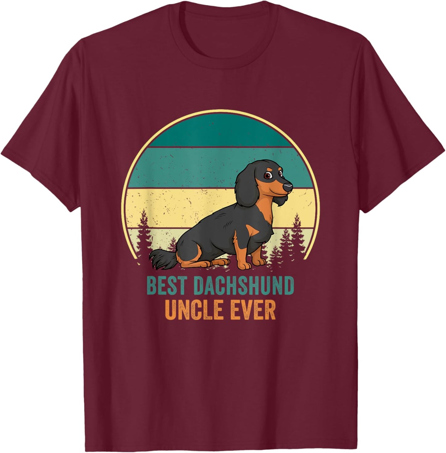 Best Dachshund Uncle Ever Retro Vintage Weiner Dog T-Shirt - T-Shirt | Maroon