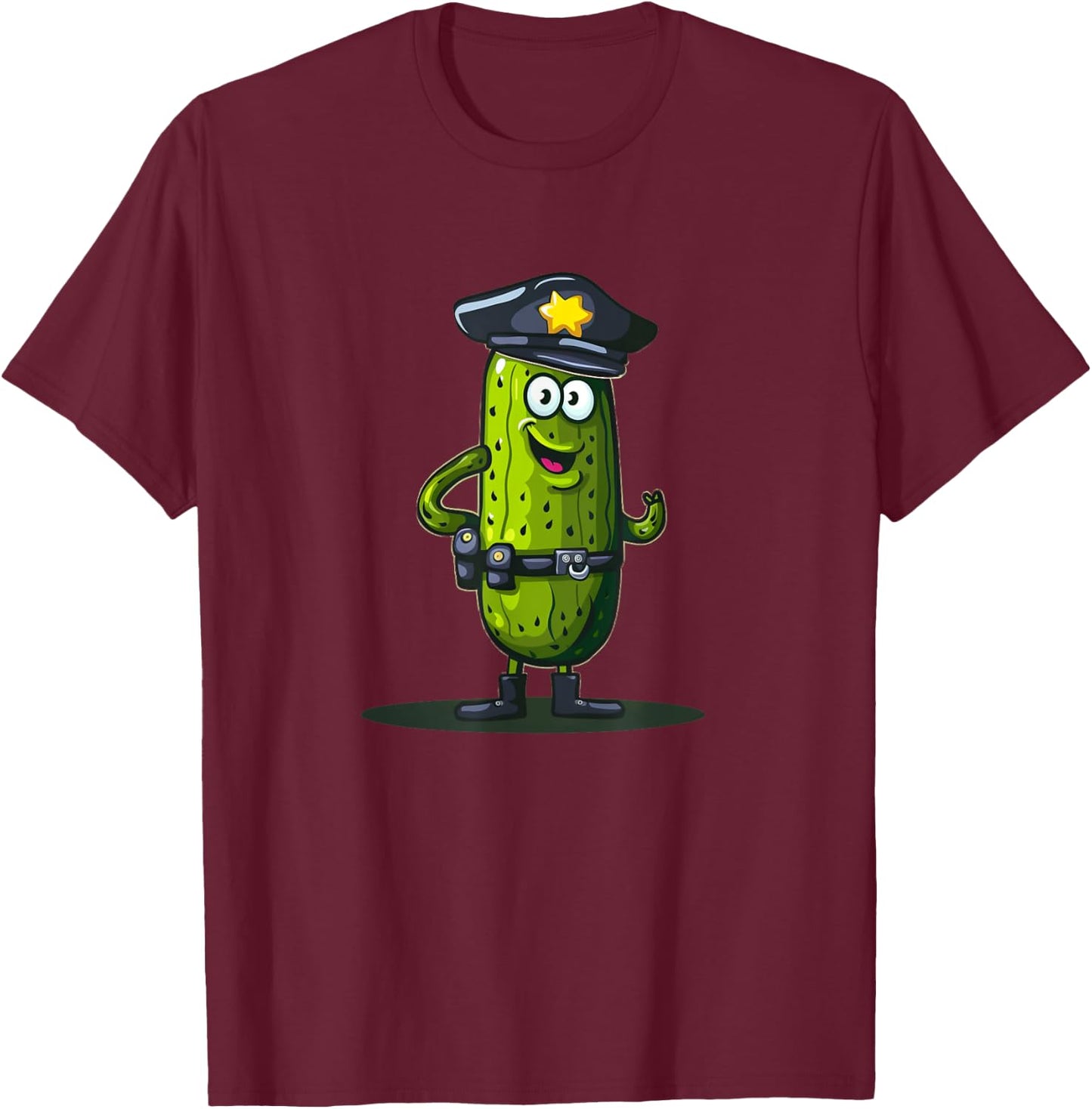 Funny looking Pickle in Police Office Outfit T-Shirt - T-Shirt | Maroon