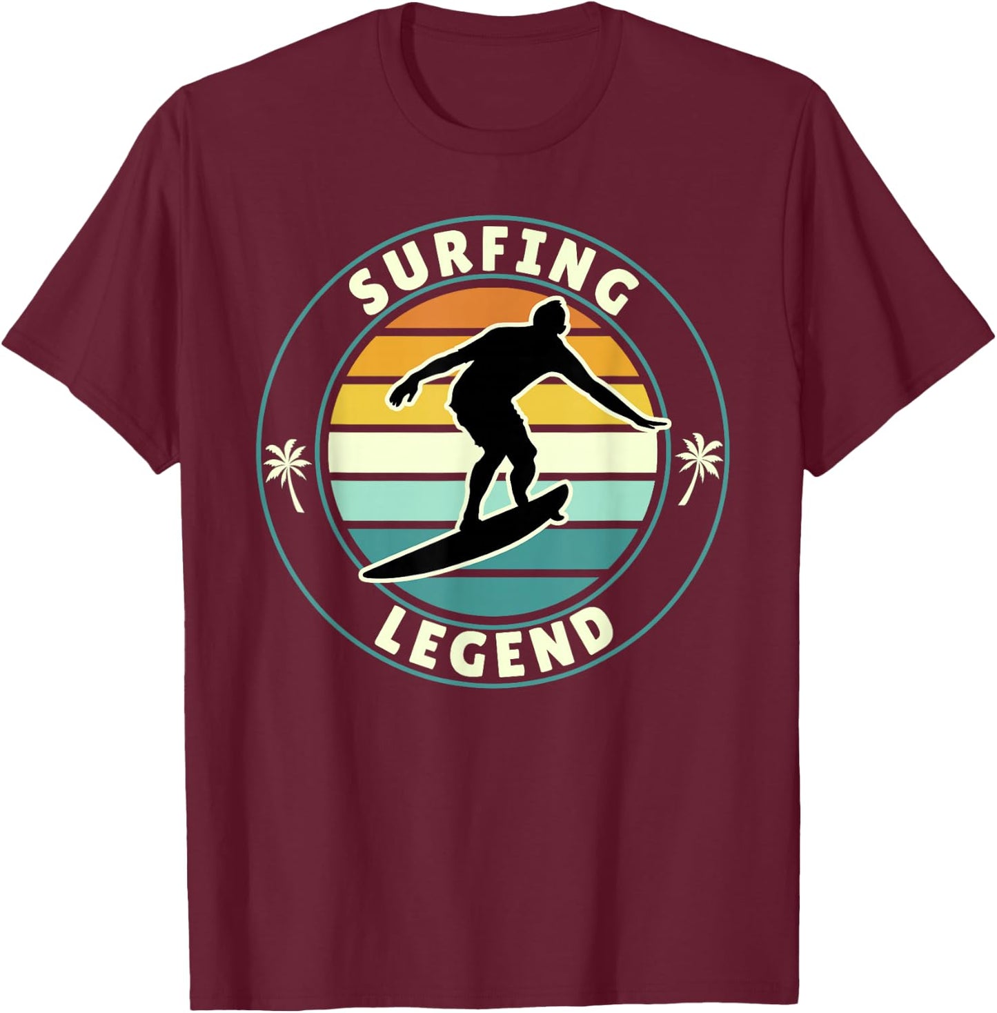 Surfing Legend Retro Vintage Surfer Beach Sunset Artwork T-Shirt - T-Shirt | Maroon