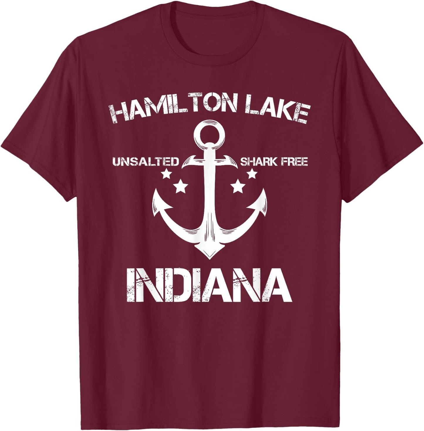 HAMILTON LAKE INDIANA Funny Fishing Camping Summer Gift T-Shirt - T-Shirt | Maroon