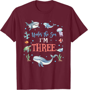Under The Sea I'm 3 Year Old Ocean Life Whale 3rd Birthday T-Shirt - T-Shirt | Maroon