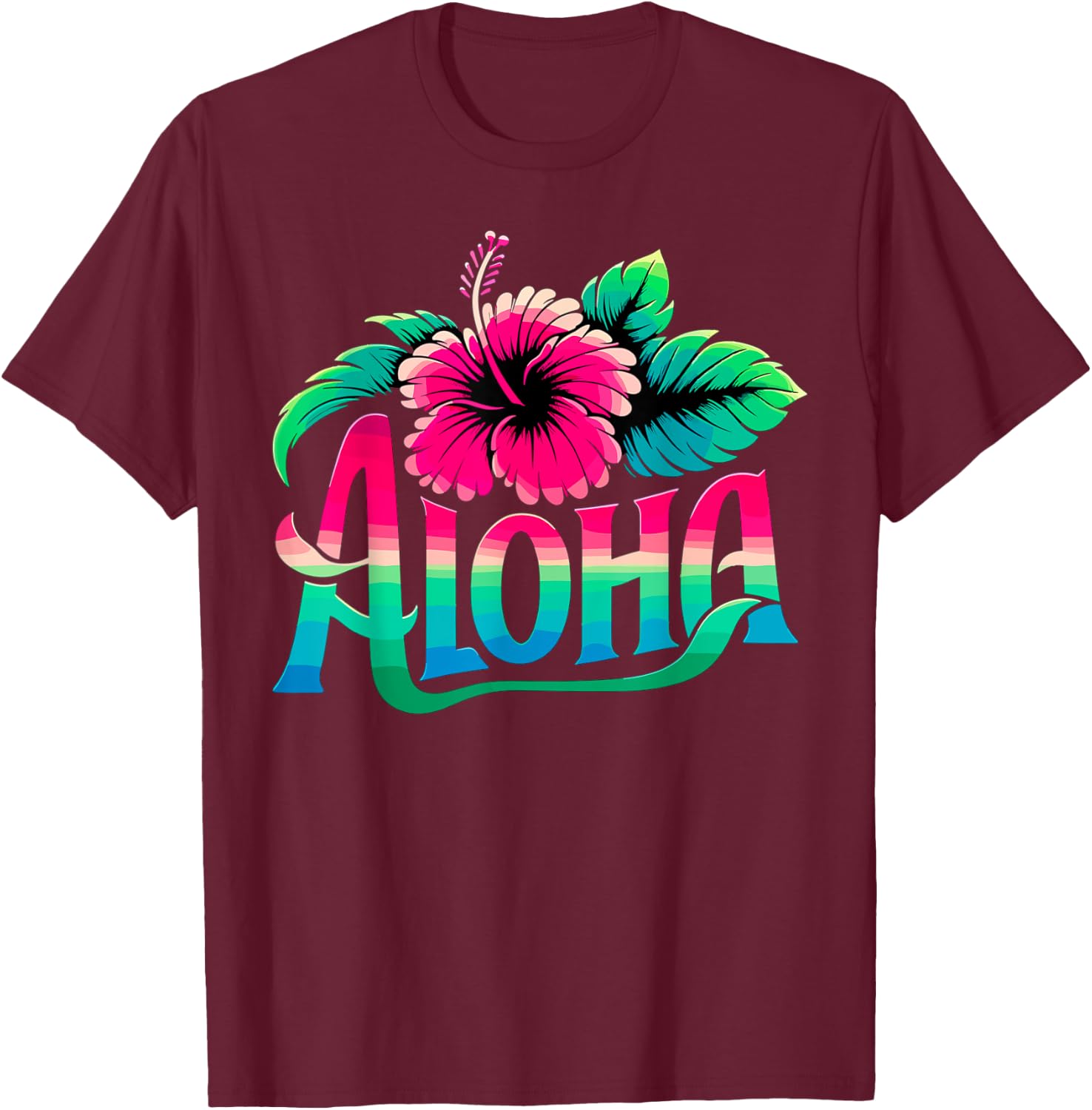 Aloha Hawaiian Flower Hawaii Vacation T-Shirt - T-Shirt | Maroon