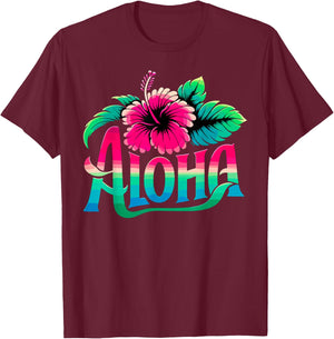 Aloha Hawaiian Flower Hawaii Vacation T-Shirt - T-Shirt | Maroon