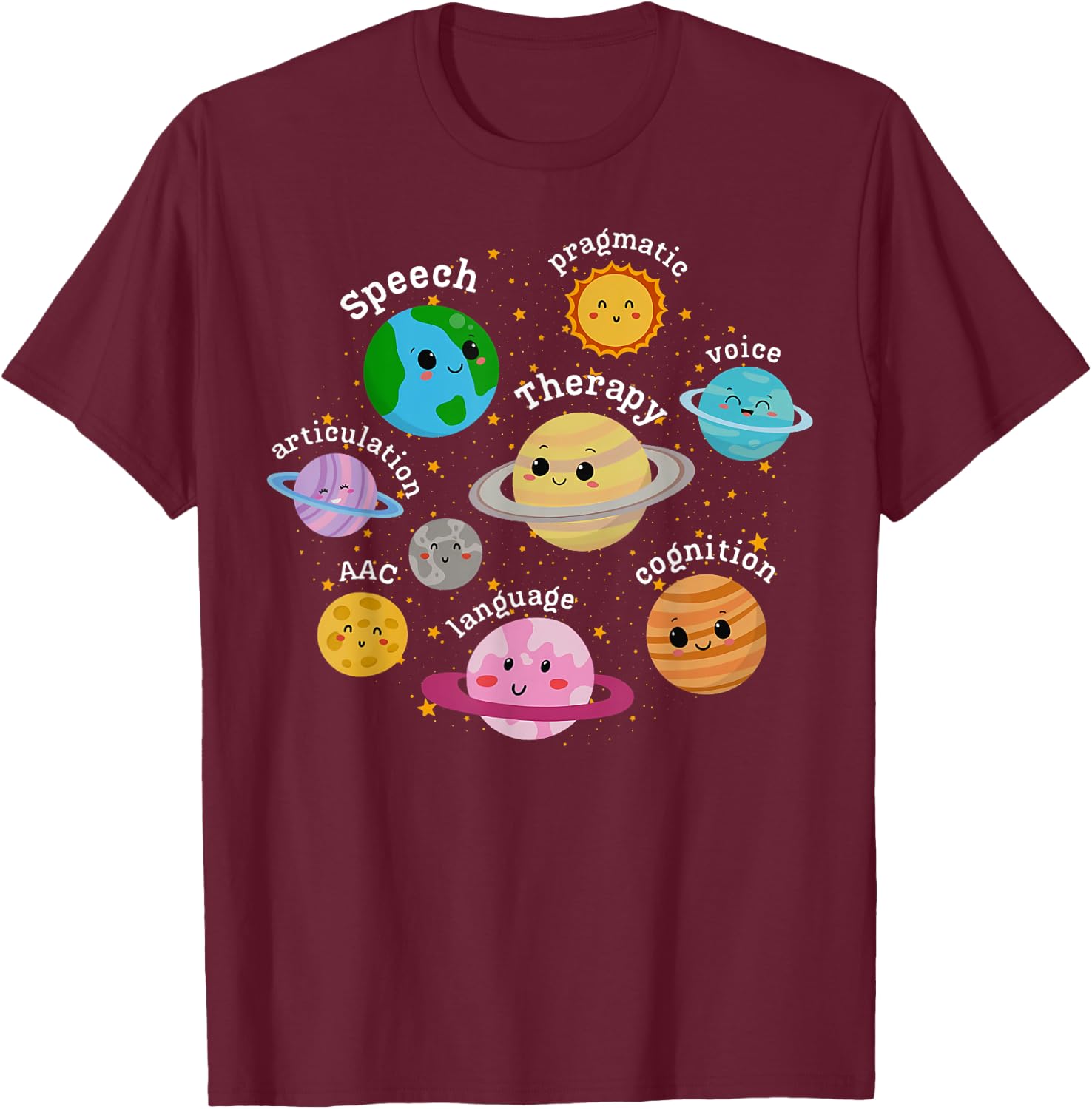 SLP System Planets Speech Language Pathologist Outer Space T-Shirt - T-Shirt | Maroon
