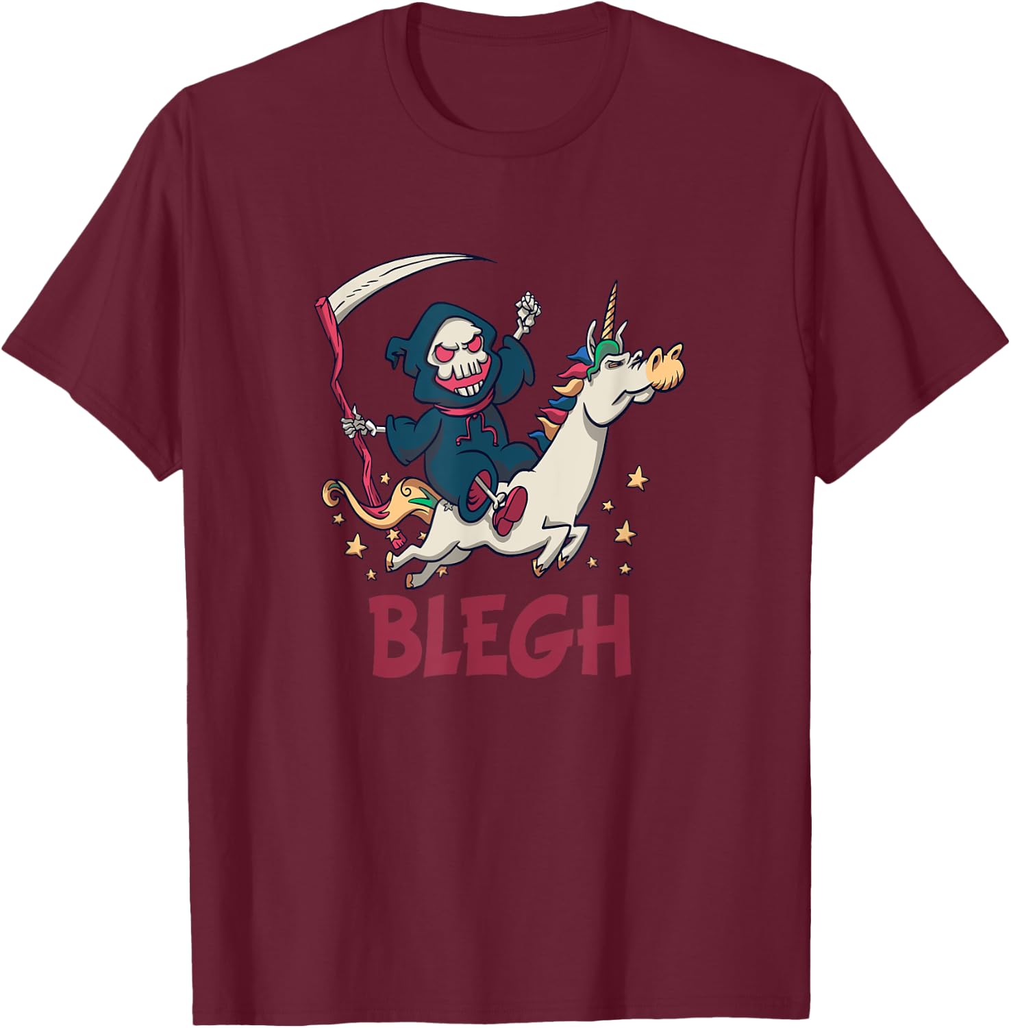 Blegh Funny Metalcore Reaper Unicorn Djent Deathcore T-Shirt - T-Shirt | Maroon