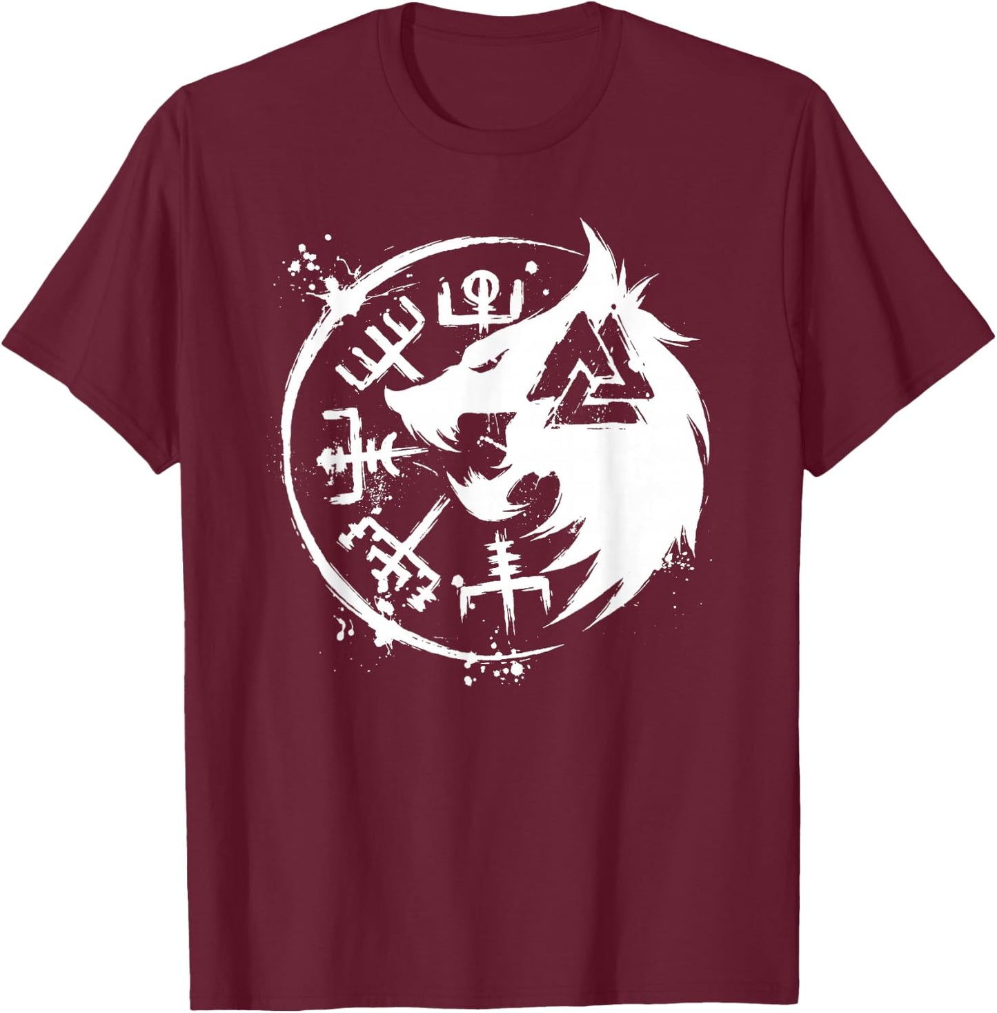 Fenrir Wolf Fenris-Wolf - Viking Vegvisir Valknut T-Shirt - T-Shirt | Maroon