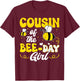 Cousin of The Bee Day Girl Bee Birthday Party Theme Groovy T-Shirt - T-Shirt | Maroon