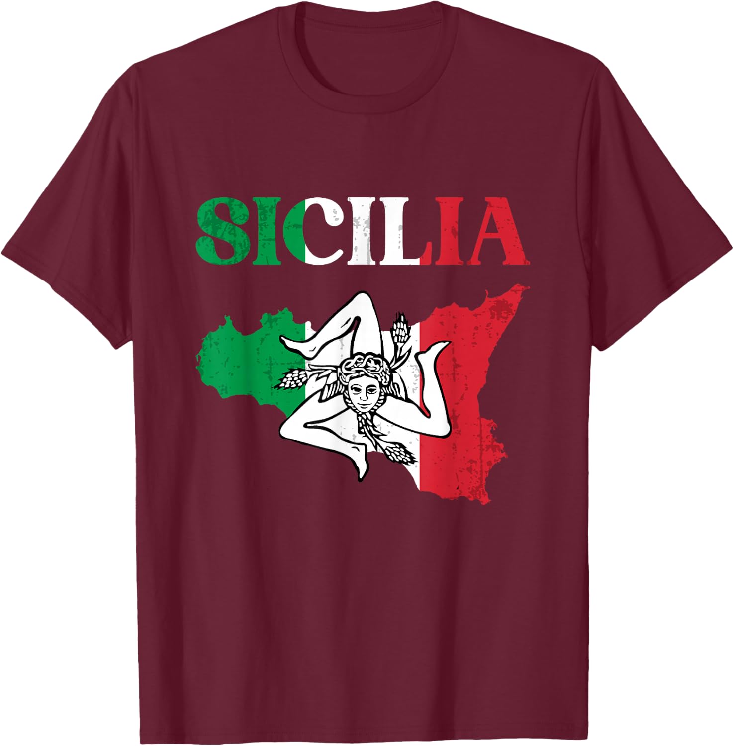 Sicilia Flag Sicily Palermo Italy T-Shirt - T-Shirt | Maroon