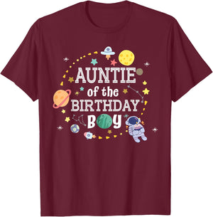 Auntie of The Birthday Boy Space Astronaut Birthday Family T-Shirt - T-Shirt | Maroon