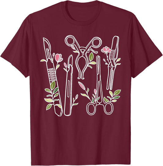 Floral Surgical Tech Surgery Medical Med School Graduation T-Shirt - T-Shirt | Maroon