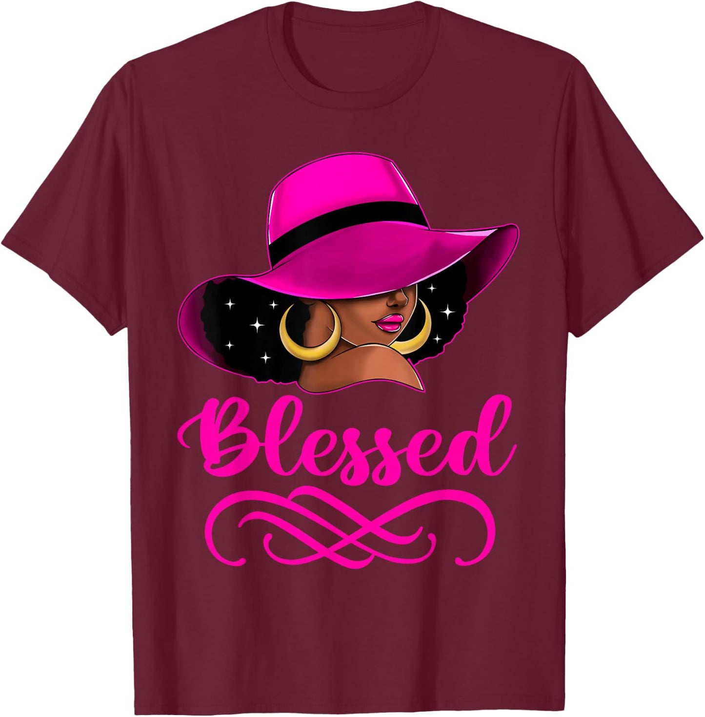 Blessed African American Afro Black Women With Hat Christian T-Shirt - T-Shirt | Maroon