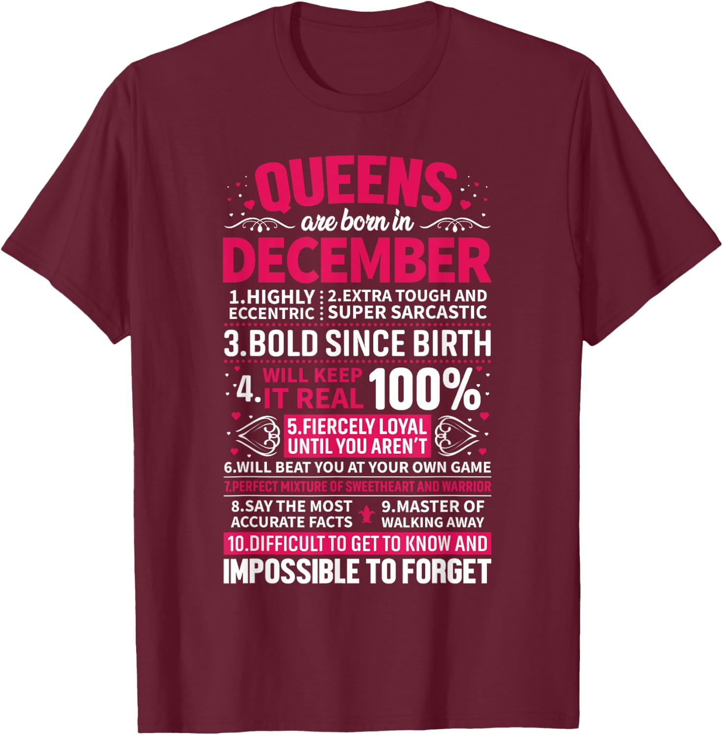 Queens Are Born in December T-Shirt - T-Shirt | Maroon