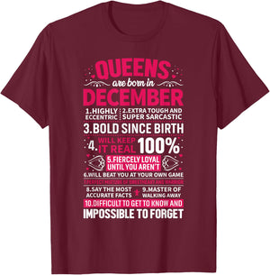 Queens Are Born in December T-Shirt - T-Shirt | Maroon