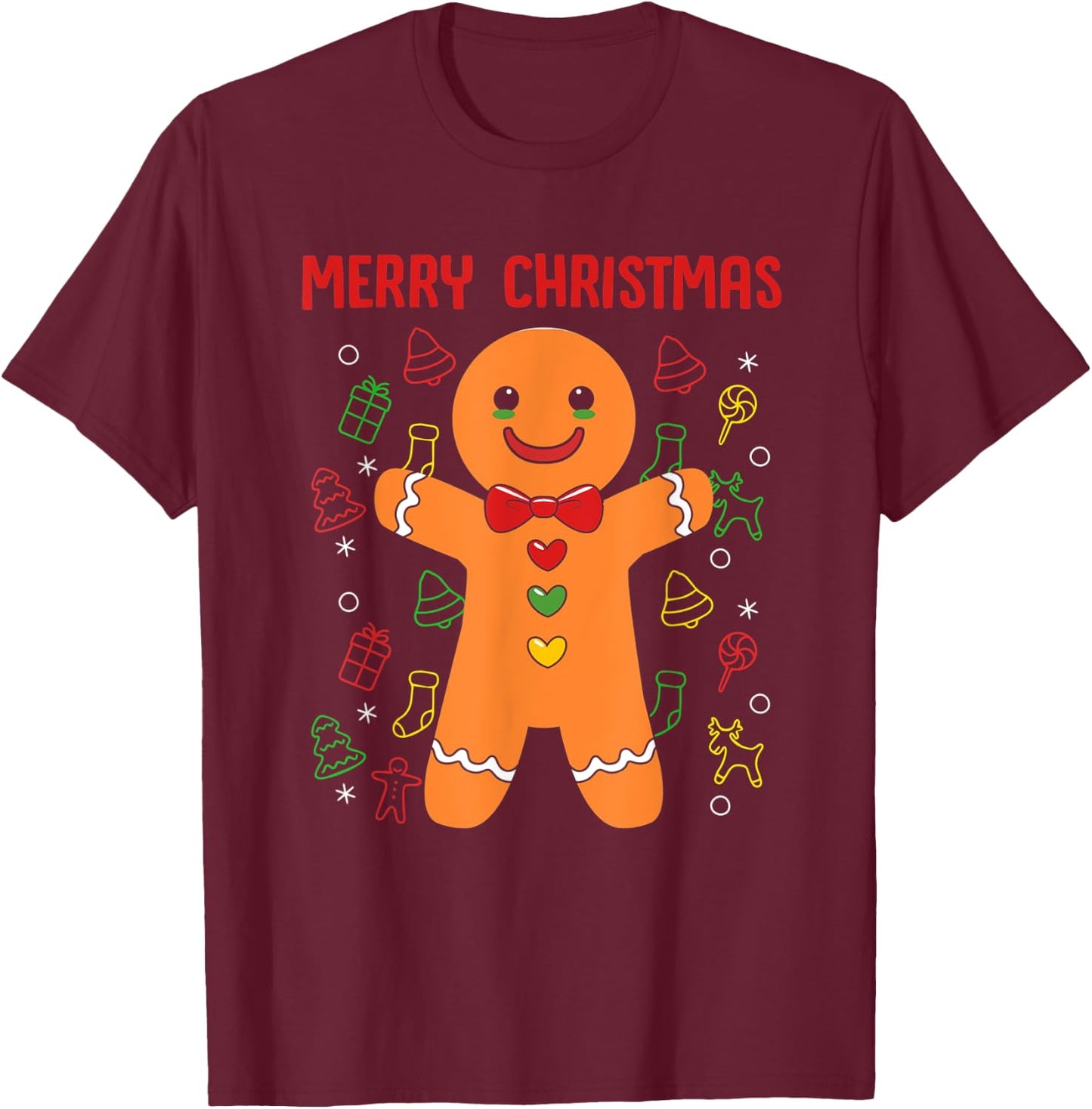 Gingerbread Merry Christmas T-Shirt - T-Shirt | Maroon