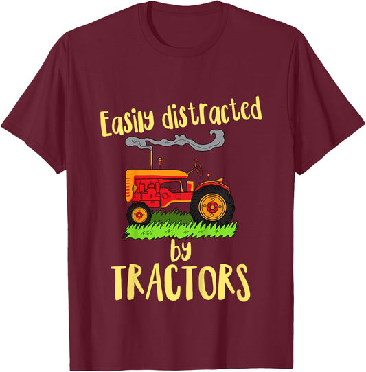 Easily Distracted by Tractors Toddlers Boys Girls Tractor T-Shirt - T-Shirt | Maroon