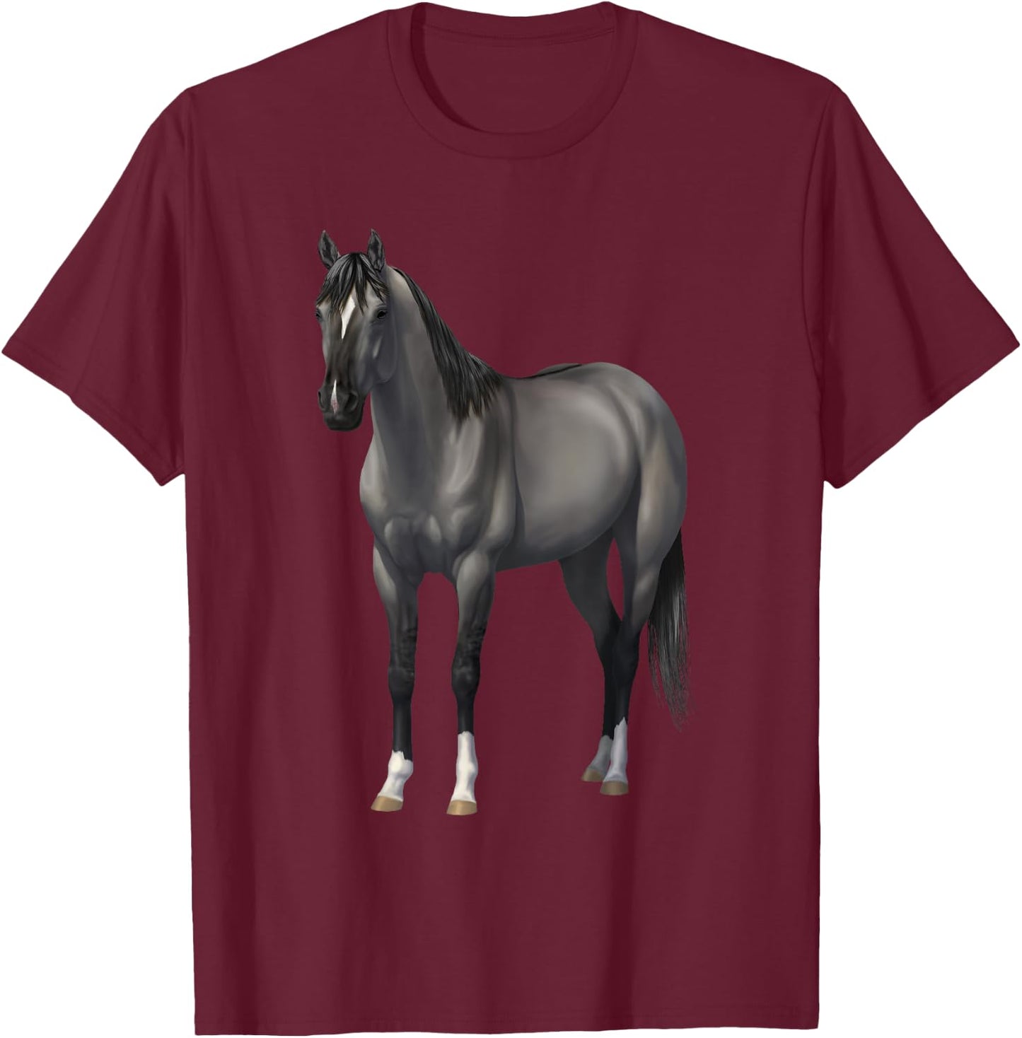 Beautiful Gray Grulla Quarter Horse Stallion T-Shirt - T-Shirt | Maroon