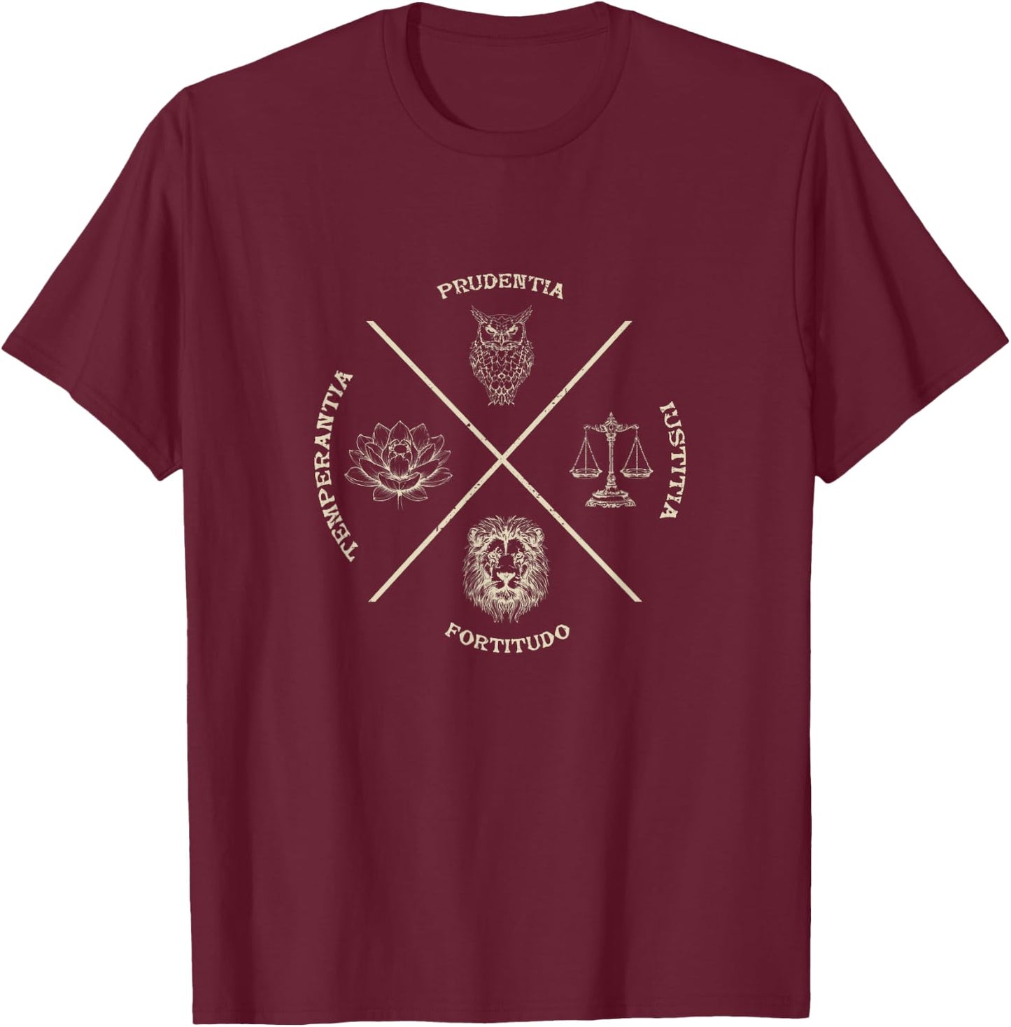 4 Virtues - Stoicism T-Shirt - T-Shirt | Maroon