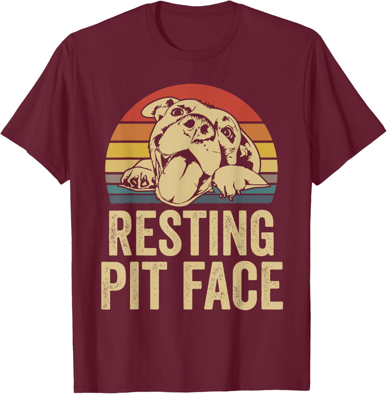 Resting Pit Face - Vintage Pitbull Lovers Gift Face T-Shirt - T-Shirt | Maroon