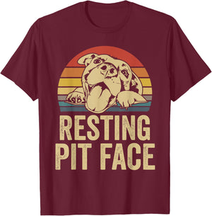 Resting Pit Face - Vintage Pitbull Lovers Gift Face T-Shirt - T-Shirt | Maroon