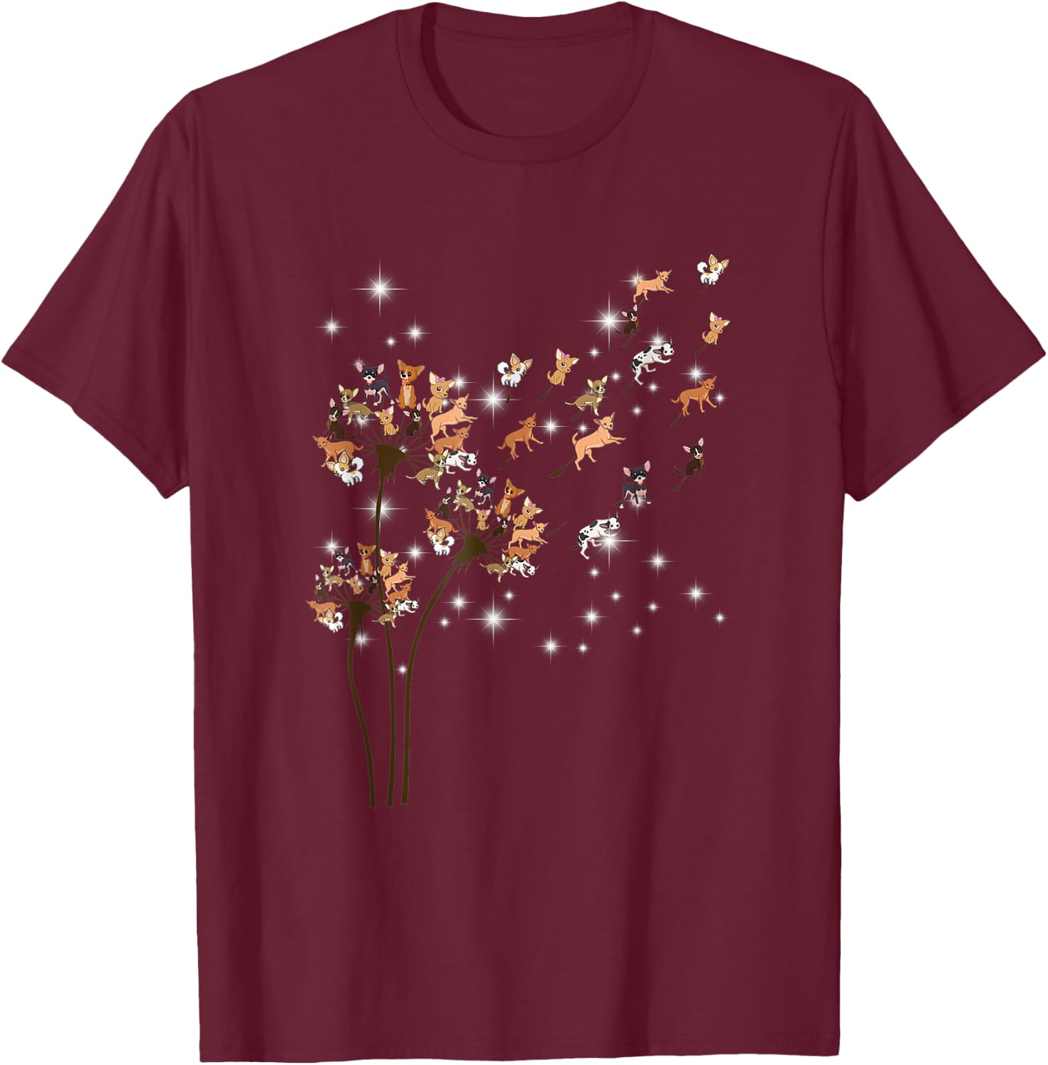 Chihuahua Flower Fly Dandelion Chihuahua Funny Dog Lover T-Shirt - T-Shirt | Maroon