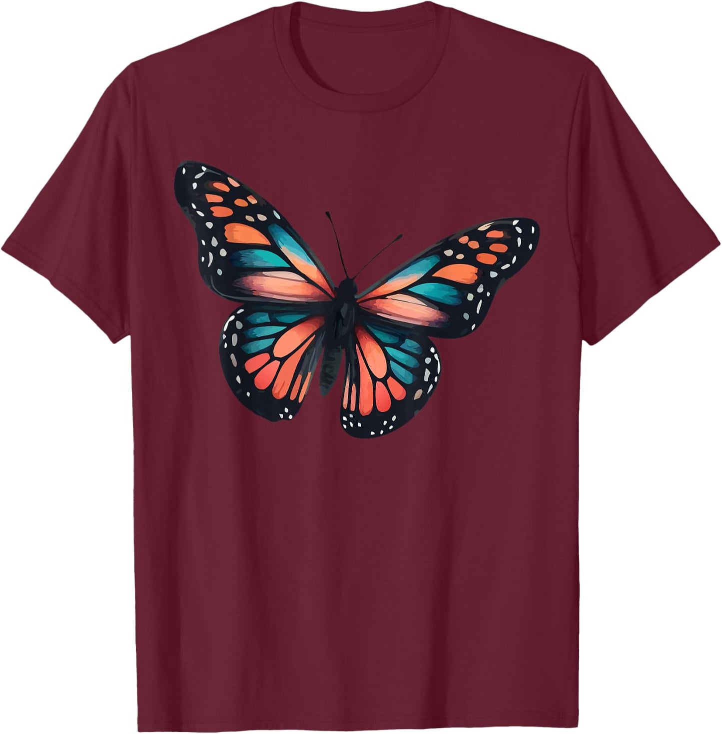 Monarch Butterfly Flower T-Shirt - T-Shirt | Maroon