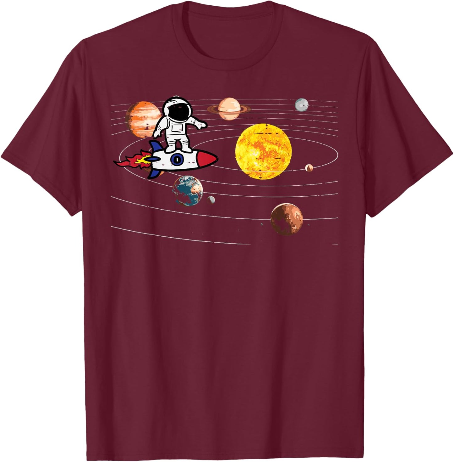 Astronaut Rocket Ship Planets Space Galaxy Men Women Kids T-Shirt - T-Shirt | Maroon