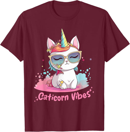 Caticorn Cat Unicorn Kawaii Rainbow Pastel Anime Chibi Men Women Kids T-Shirt - T-Shirt | Maroon