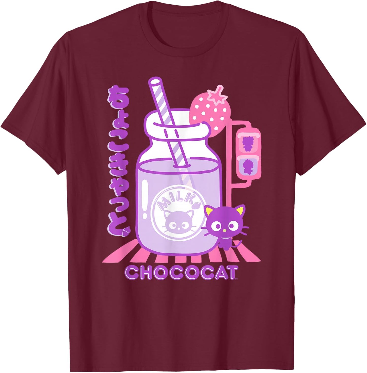 Chococat Strawberry Milk T-Shirt - T-Shirt | Maroon