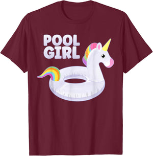Pool Girl Unicorn Floating Ring Kids Funny Swimming Pool T-Shirt - T-Shirt | Maroon